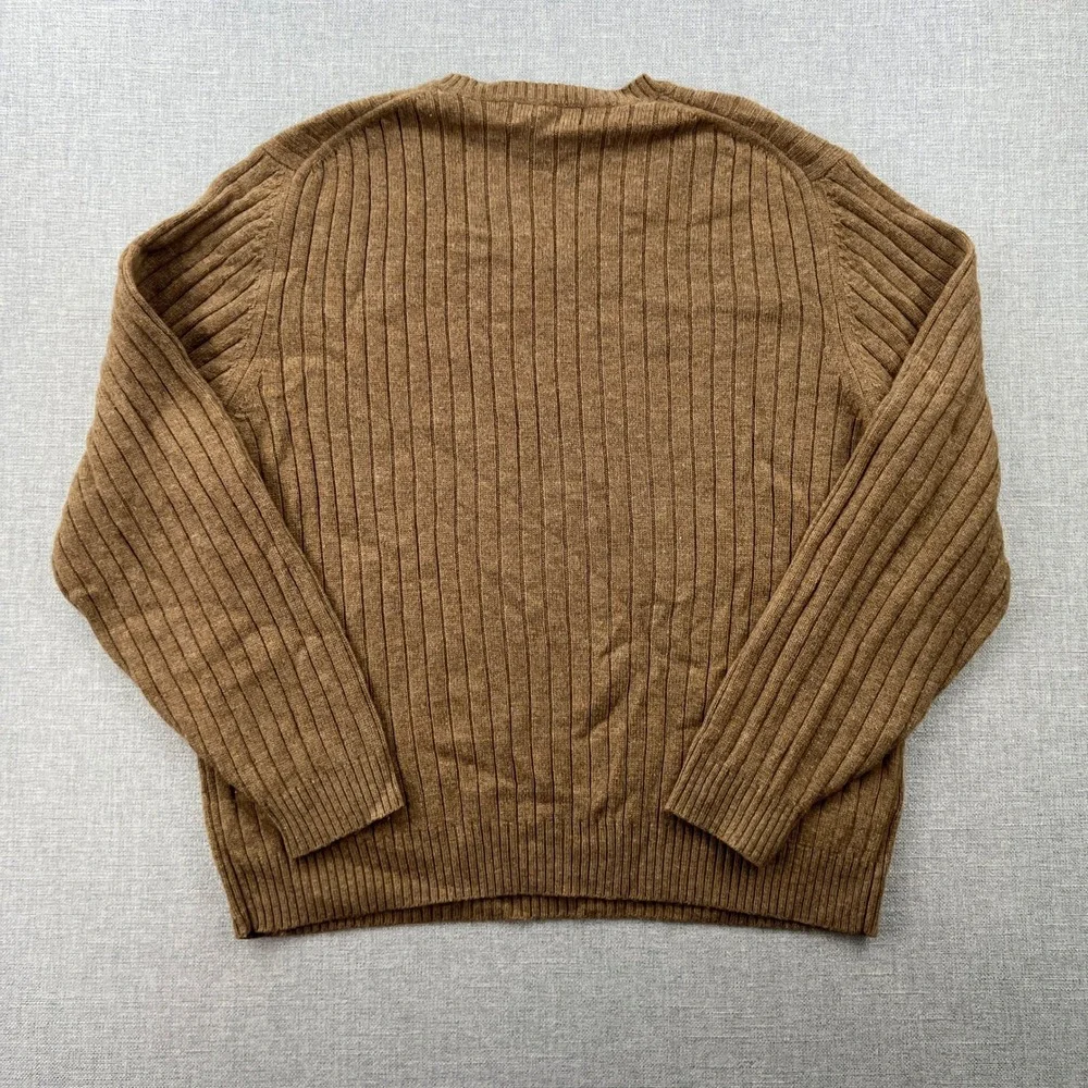 VTG 90s Brooks Brothers V-Neck Sweater Men Large Camel Lambswool Ribbed Knit Ivy